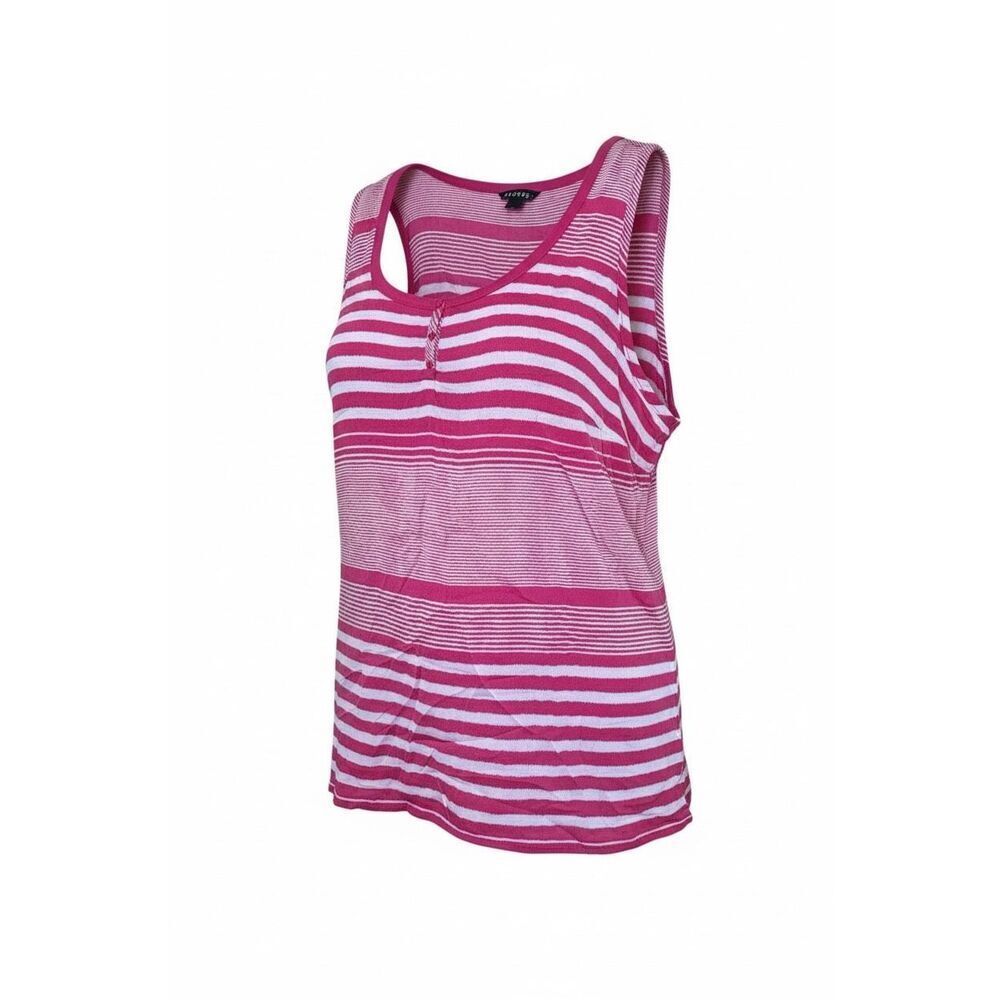 George NWOT Stripe Henley High Low‎ Knit Tank Top Hot Pink White Size 2X